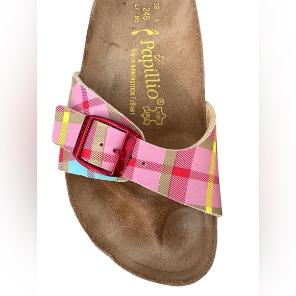 Papillio Birkenstock Birkis Women’s Pink Plaid Slide Sandals Shoes Sz 8 38 - Picture 7 of 7
